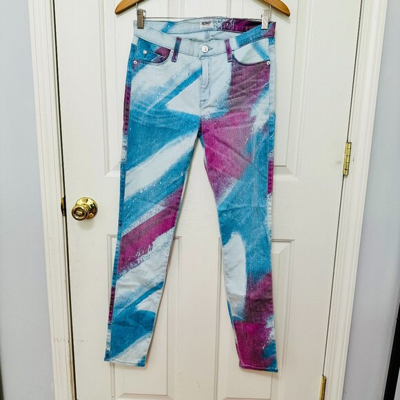 HUDSON NICO MID-RISE SUPER SKINNY MULTICOLOR DENIM BLUE JEANS MADE IN USA - Picture 1 of 7